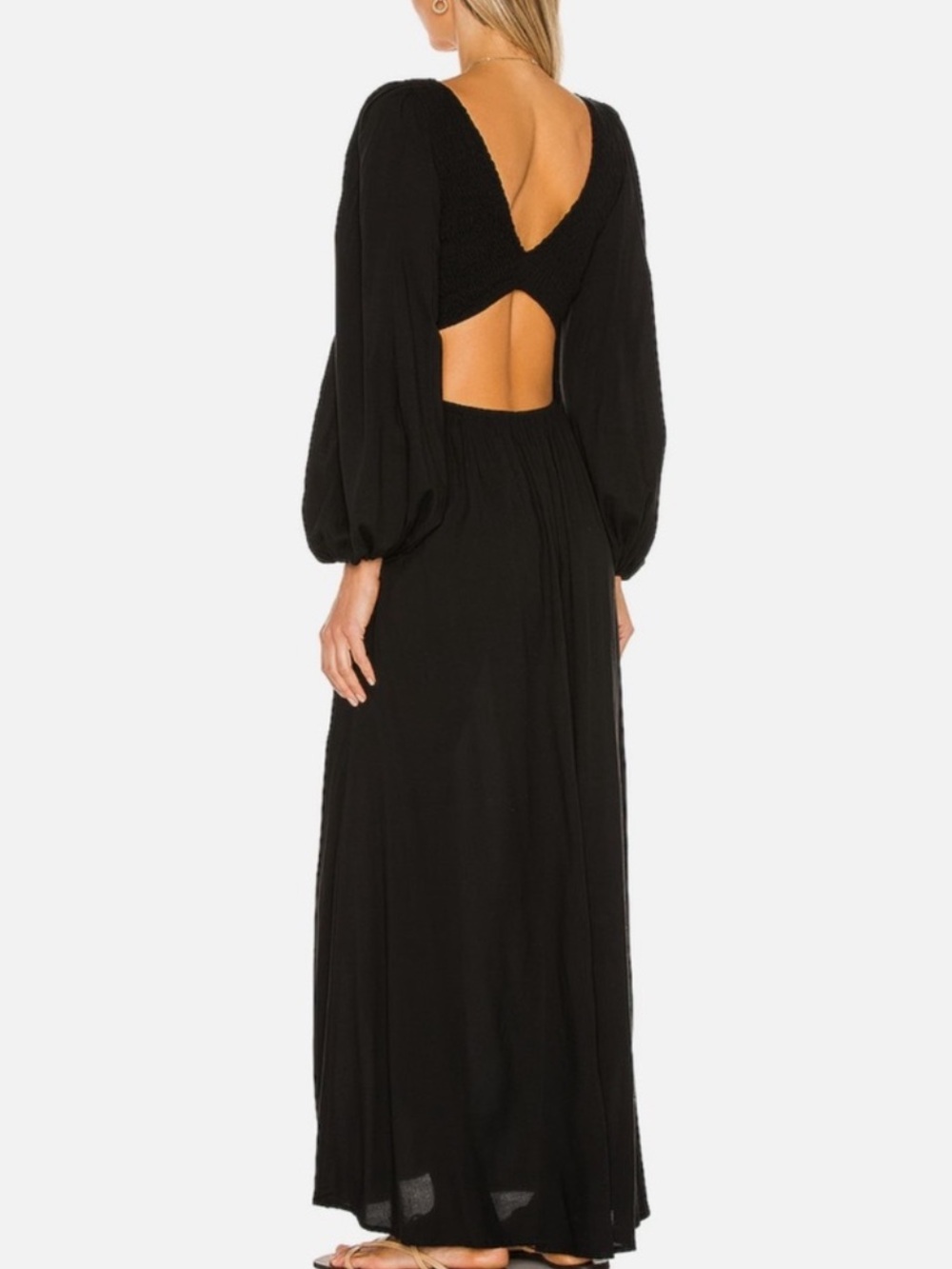 Indah Julie Solid Ruched Bodice Cutaway Maxi Dress Black Small $258 Revolve - Picture 3 of 13